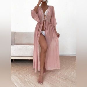 SHEIN Swim Vcay Hollow Out Trim Tie Front Kimono Without Bikini